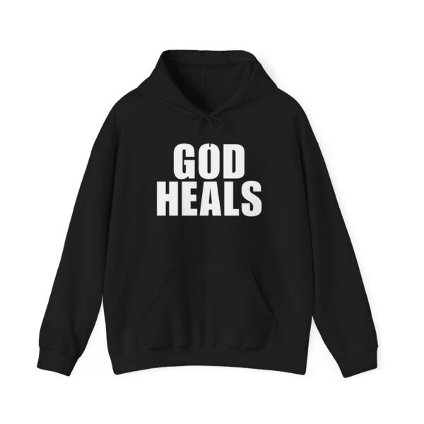 God Heals Hoodie – Unisex Sweatshirt (Front Design) - Image 3